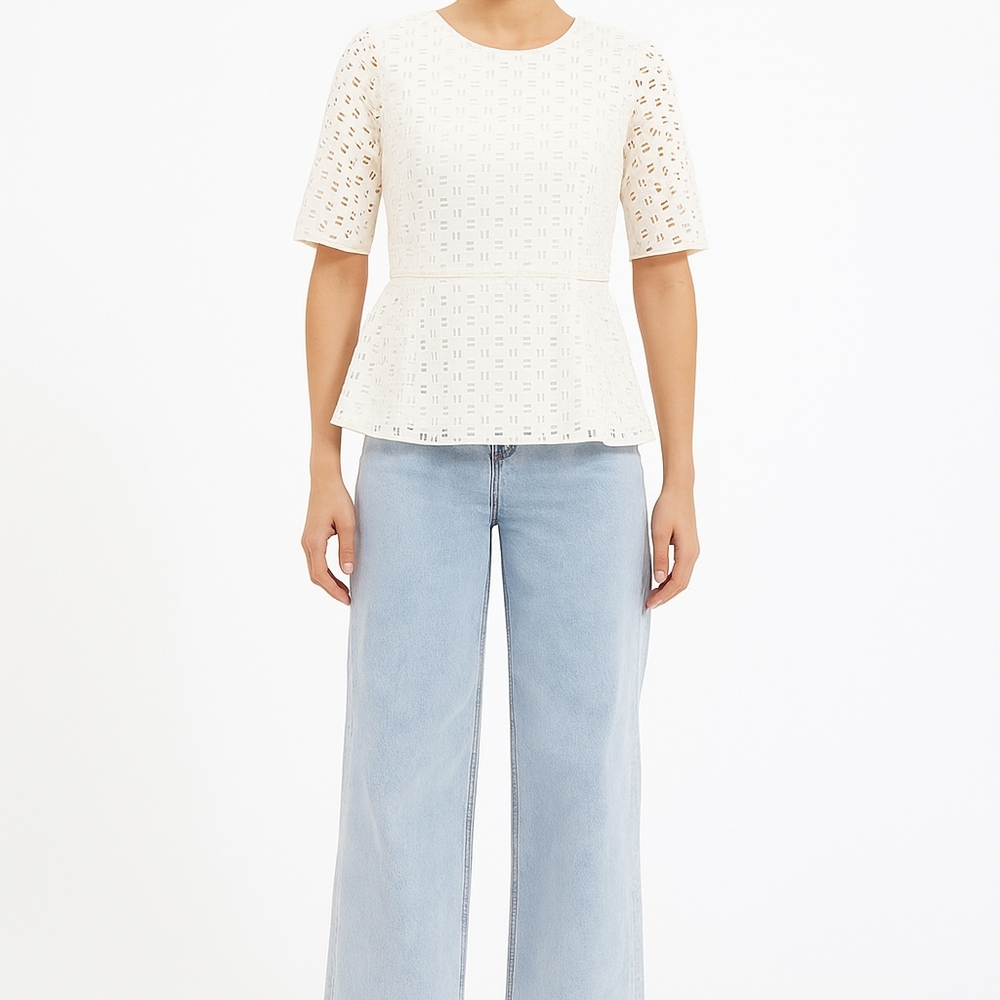 CWonder Ivory Eyelet Short Sleeve Peblem Blouse 4 Christian Siriano Romantic - Picture 14 of 14
